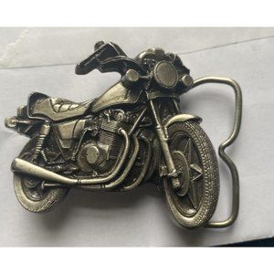 VINTAGE 1979 CUT-OUT MOTORCYCLE BERGAMOT BRASS BELT BUCKLE H 39